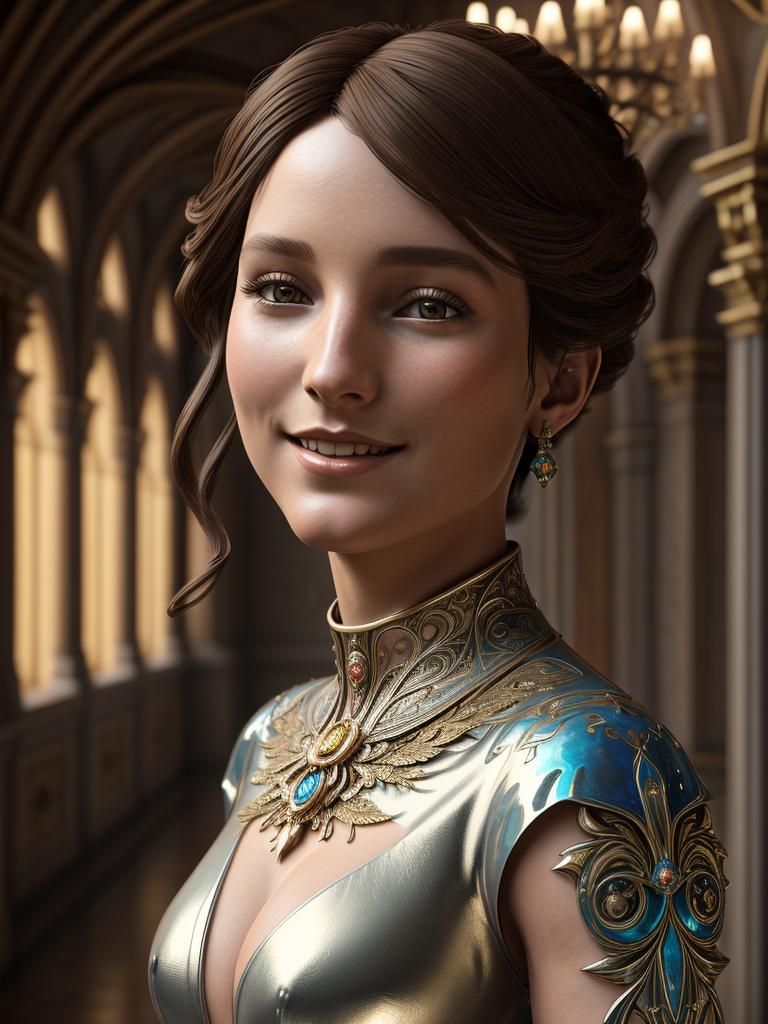 Happy Princess in Silver Dress: Fantasy Art