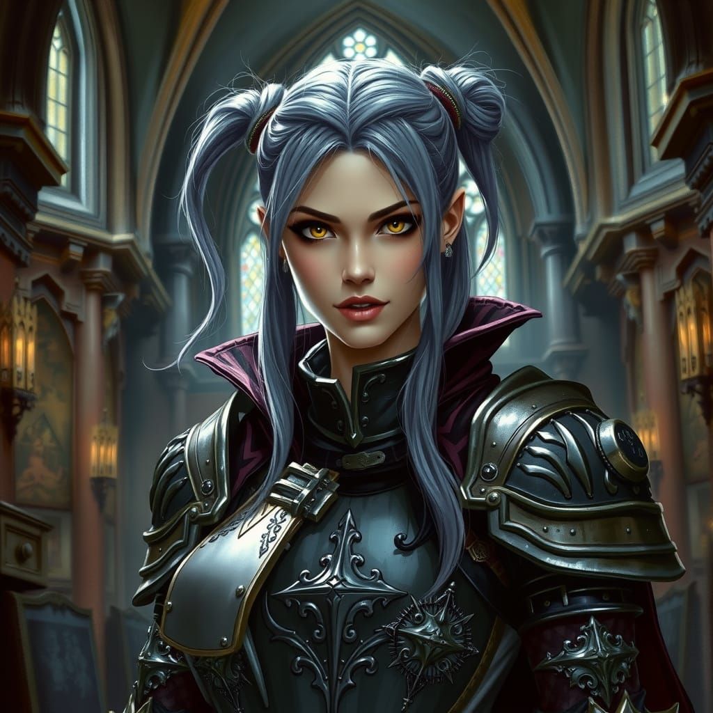 Vampire Paladin in Gothic Chapel, Warhammer-style