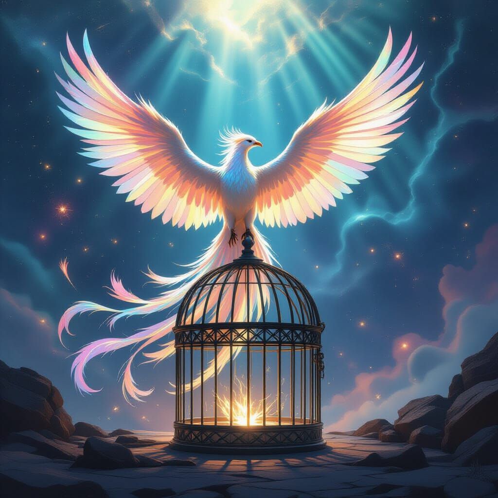 Ethereal Phoenix Rises From Cosmic Birdcage