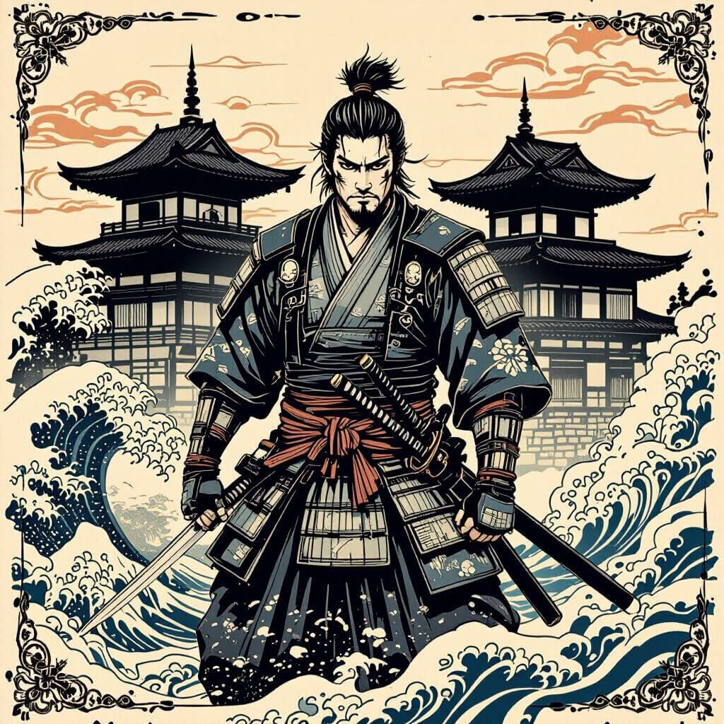 Ronin Warrior with Katana in Ukiyo-e Style