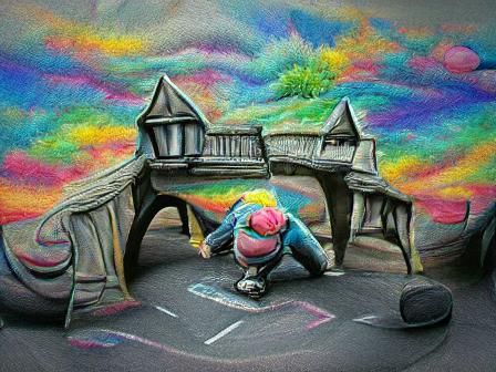 Pop Art Chalk Drawing in Kinkade Style