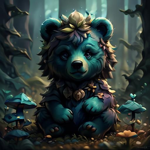 Mystical Bear Cub in Fantasy Forest