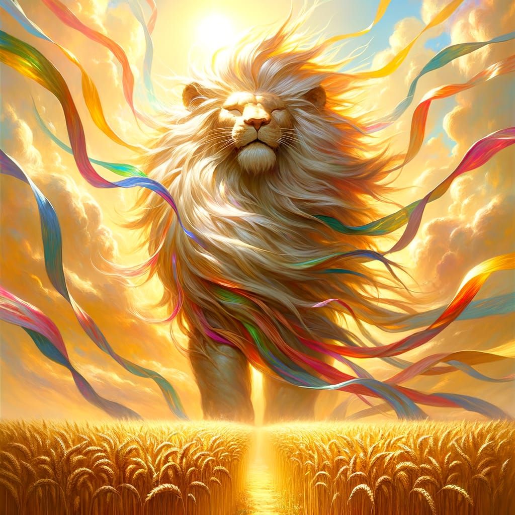 Colossal Anime Lion in a Wheat Field