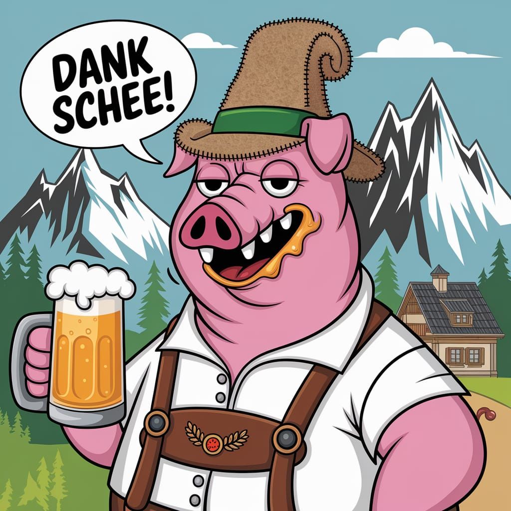 Whimsical German Pig in Bavarian Alps
