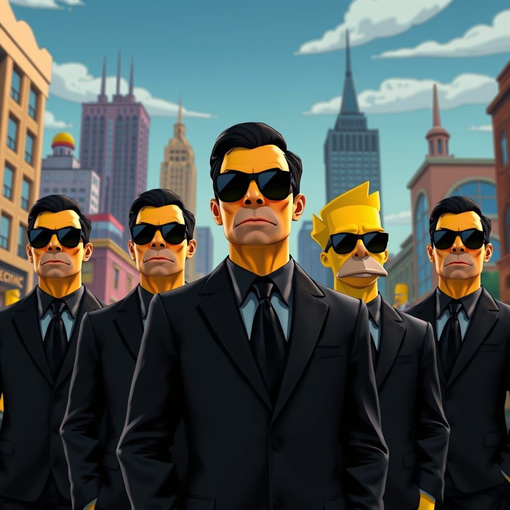 Men in Black Agents in Simpsons-Style Springfield