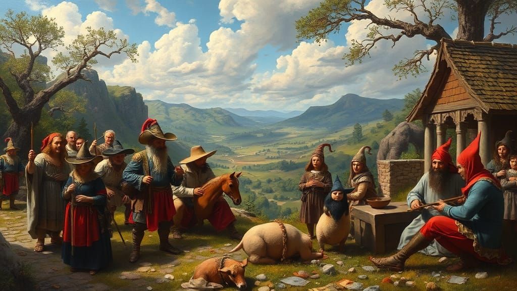 Retro Game Landscape in Oil Painting Style