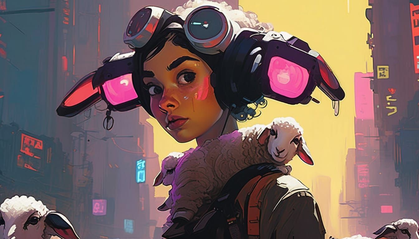 Anxious Cyberpunk Sheep Portrait
