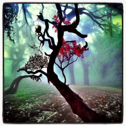 Surreal Figure in Nature's Embrace: Expressionist Art