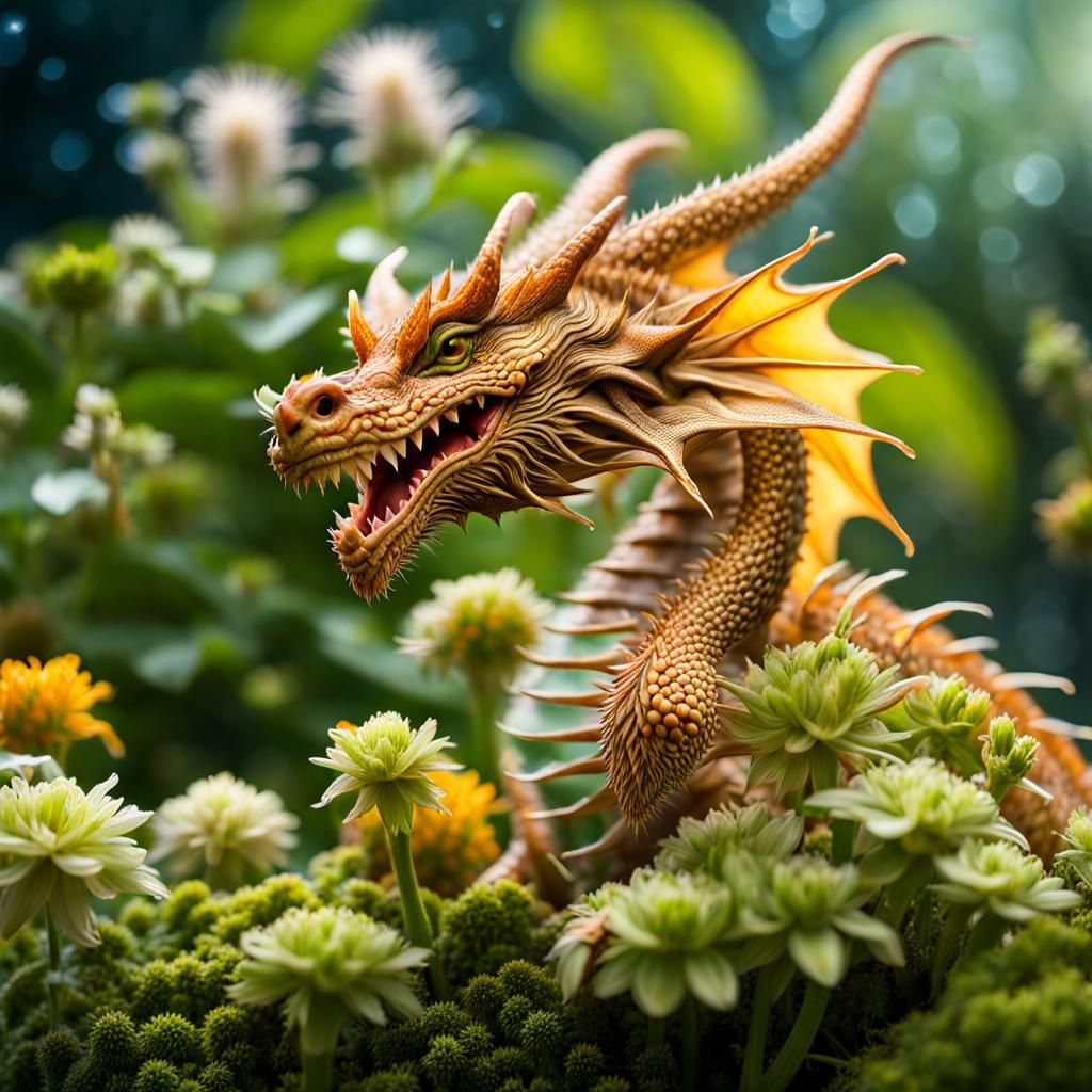 Hyperrealistic Dragon, Microbe, and Star Garden