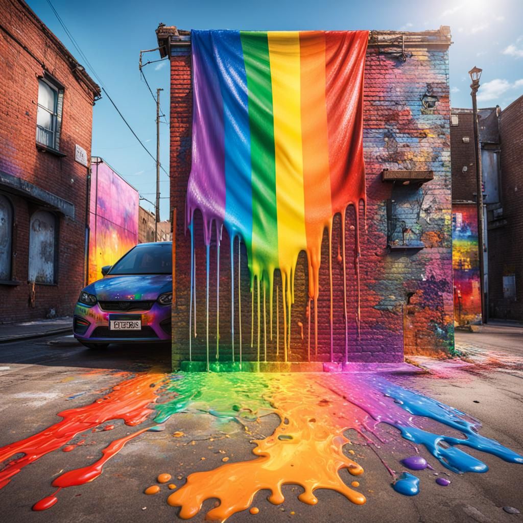 Rainbow Light on Pride Flag in Graffiti Style