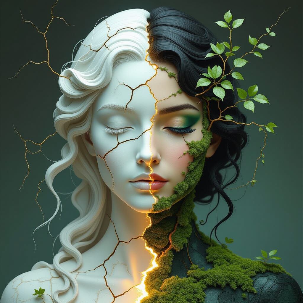 Surreal Woman's Face: Marble Meets Moss Book Cover