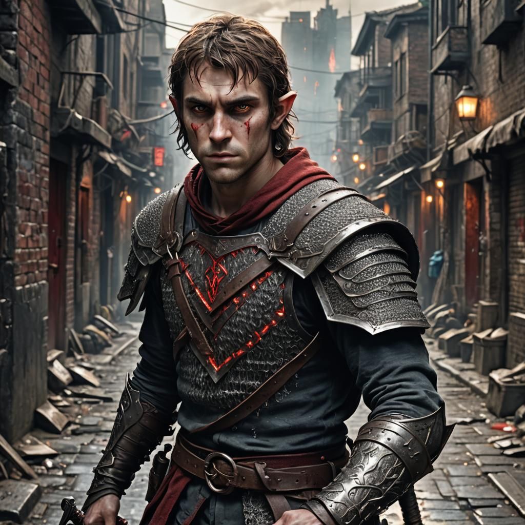 Half-Elf Serial Killer in City Slums: Hyperrealistic HDR