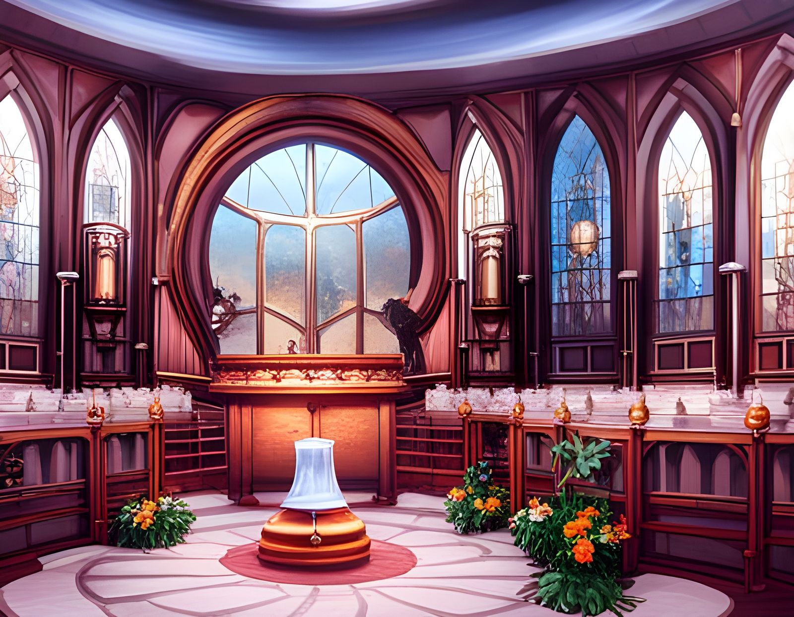 Flower-Filled Room with Tower, Anime Visual Novel Art