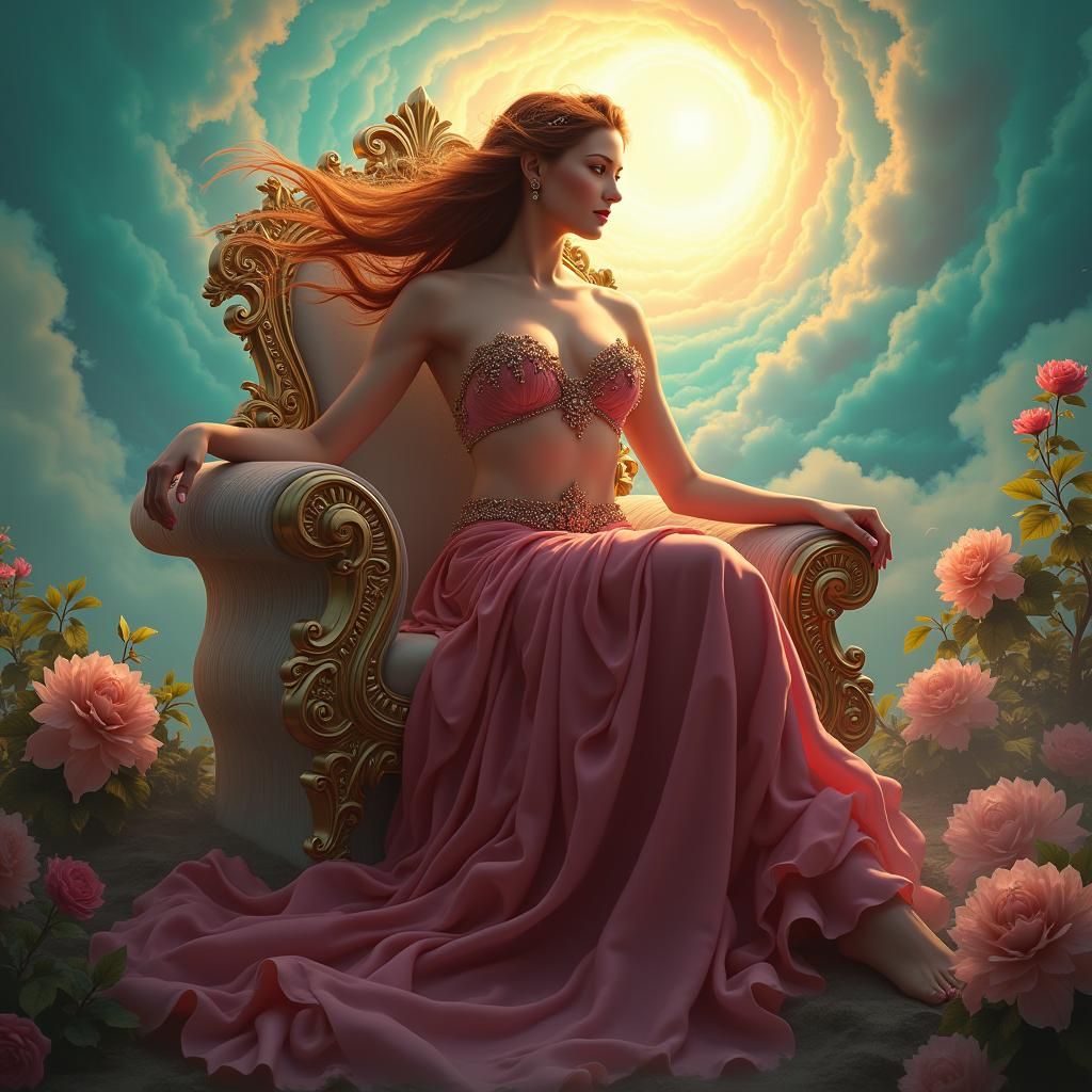 Aphrodite on a Throne in Digital Painting Style