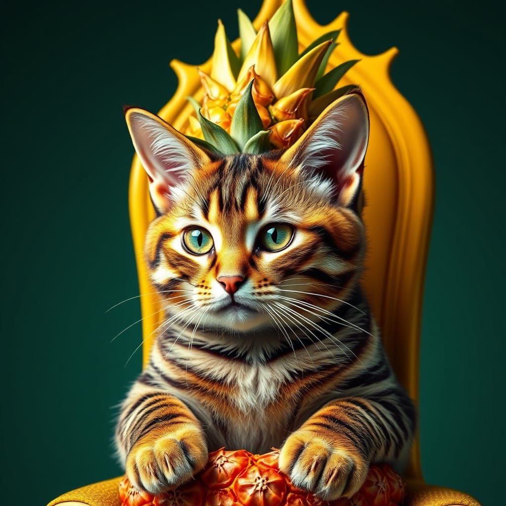 Vibrant Pop Art Pineapple Cat Reigns Supreme