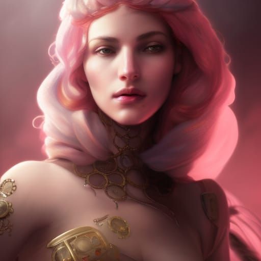 Steampunk Woman with Octopus Armor in Alphonse Mucha Style