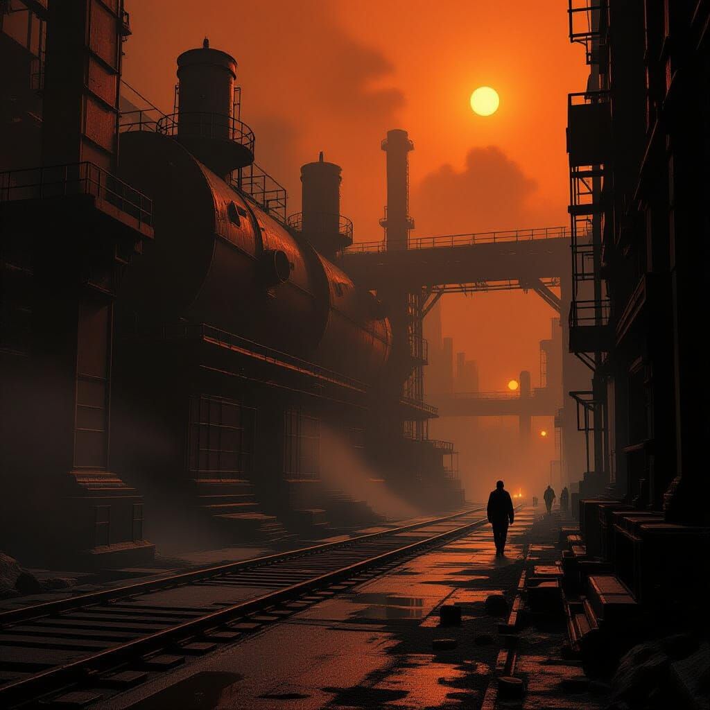 Dark Industrial Album Art with Rusty Machines