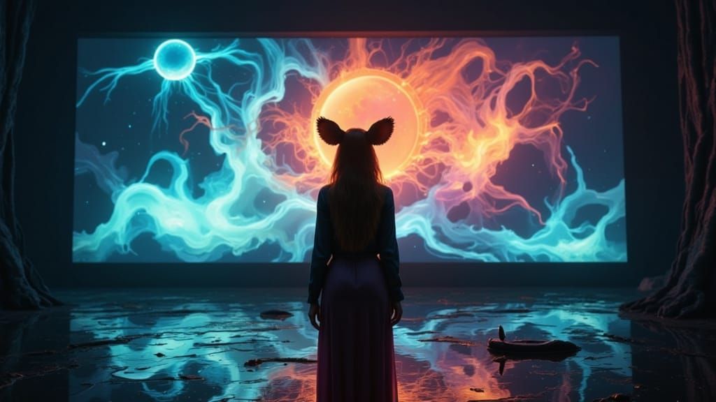 Disappointed Person Before Screen in Futuristic Style