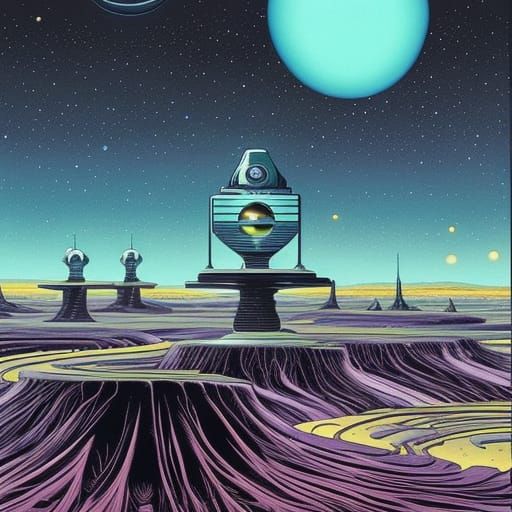 Retro Sci-Fi Alien Planet Landscape