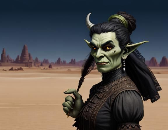Victorian Orc Woman in Desert Scene