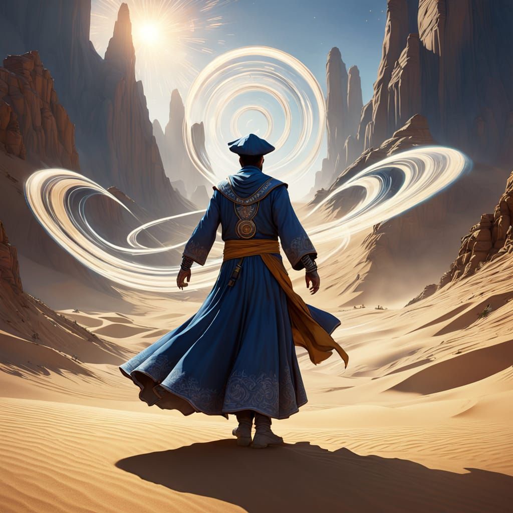 Whirling Dervish Floats in Surreal Desert Concept Art