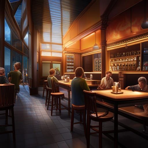 Hyperrealistic Night Cafe in Splash Art Style