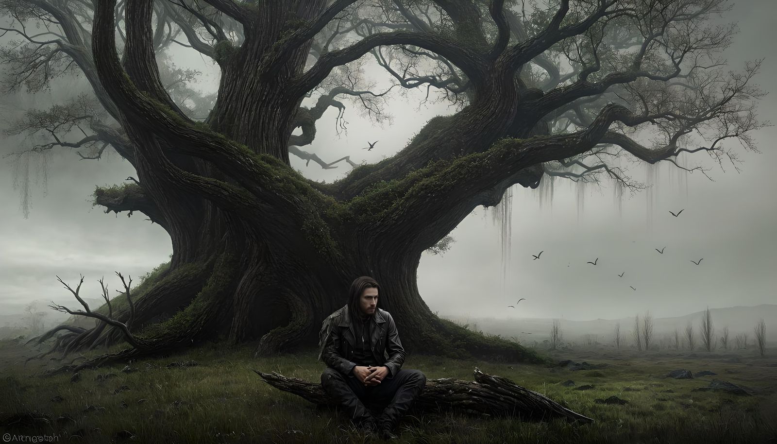 Tom Riley Under a Lonely Tree: Gloomy Artstation Scene
