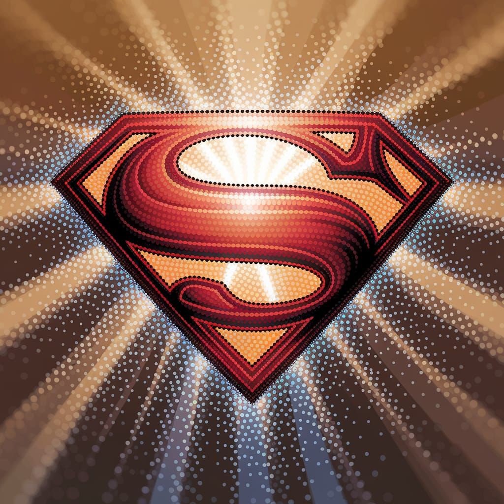Pointillist Superman Emblem Radiates Power and Heroism