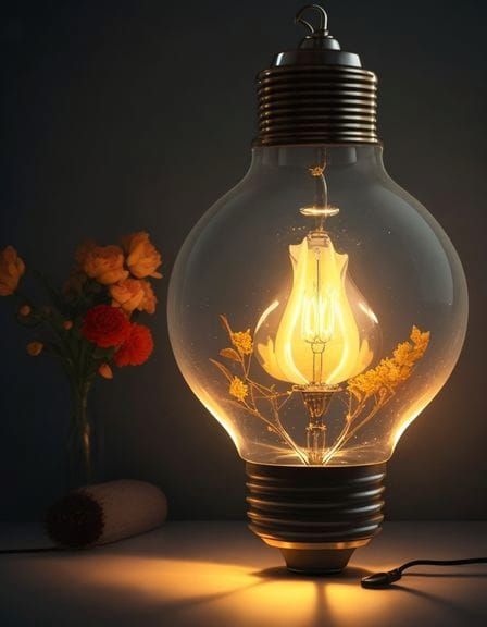Classic Light Bulb on Table in Black