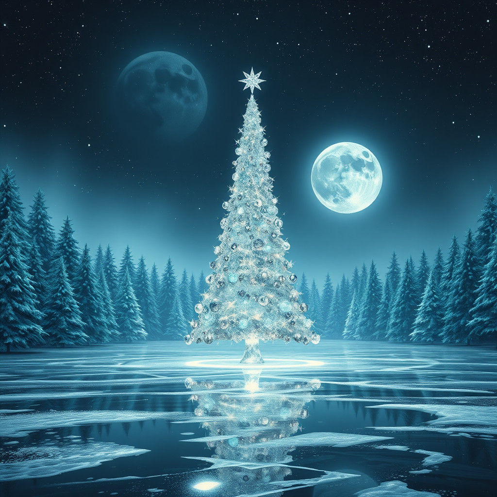 Surreal Glass Christmas Tree Illuminates Serene Winter Wonde...