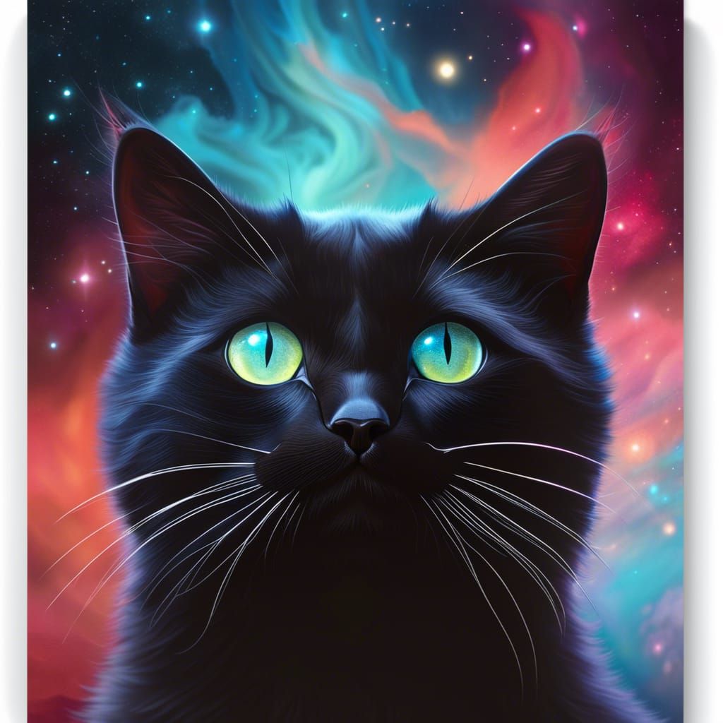 Cosmic Black Cat Portrait in 8K