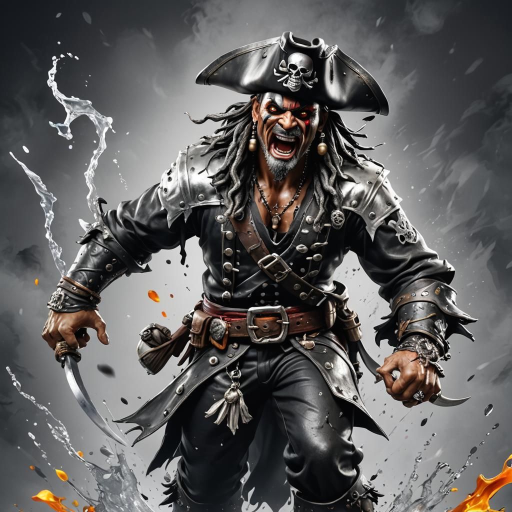 Hyperrealistic Raider Superhero Pirate Mascot in Splash Art