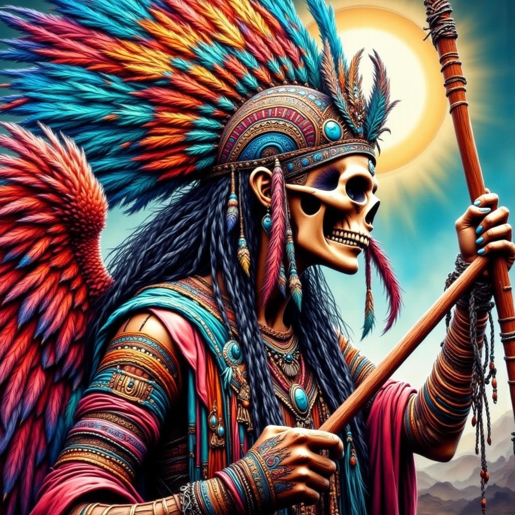 Aztec Warrior Goddess Itzpapalotl in Vibrant Colors