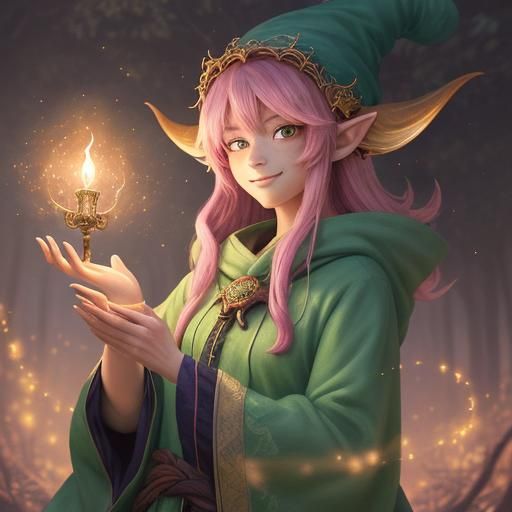 Anime Gnome in Mystical Forest Illustration