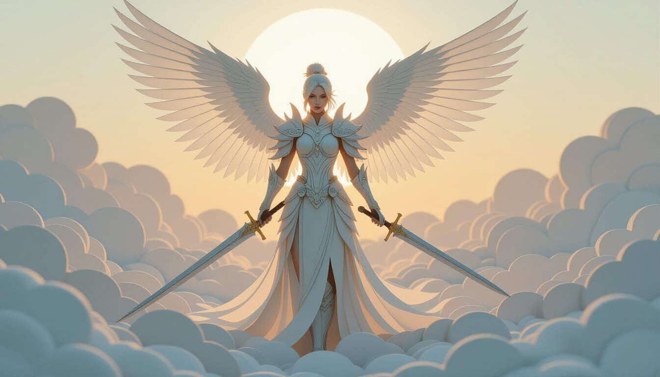 Ethereal Paper Warrior with Translucent Armor and Wings