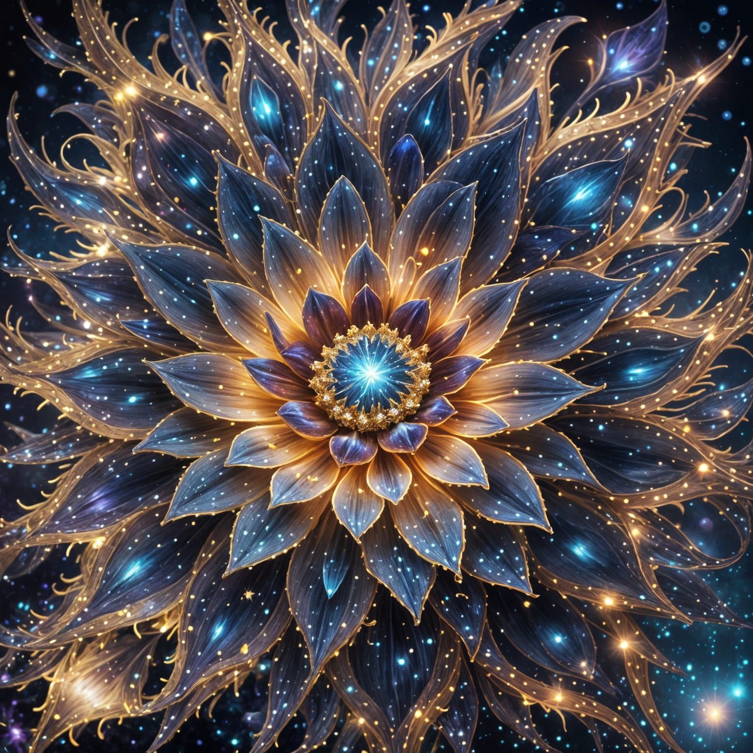 Cosmic Flower with Iridescent Diamond Petals