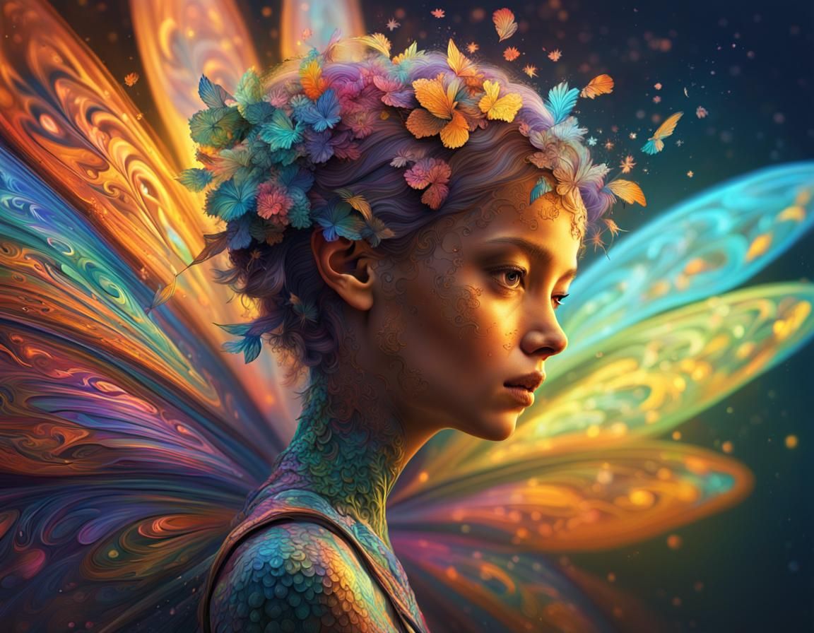 Fairy with Fractal Wings in Splash Art Style