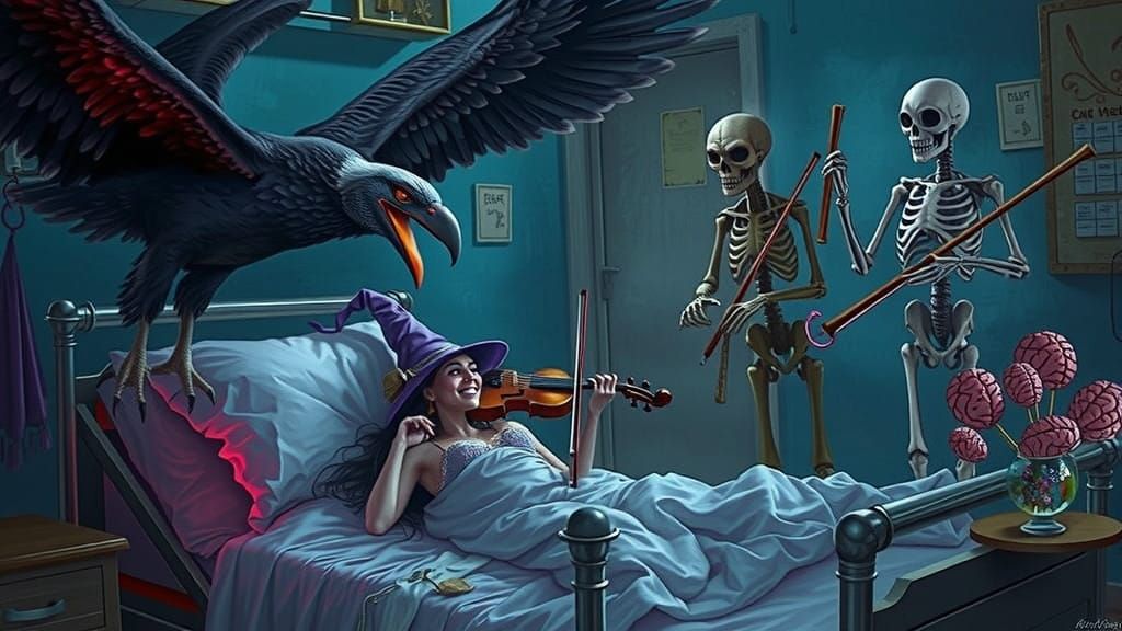 Surreal Hospital Scene in Vibrant, Cyberpunk-Inspired Aesthe...