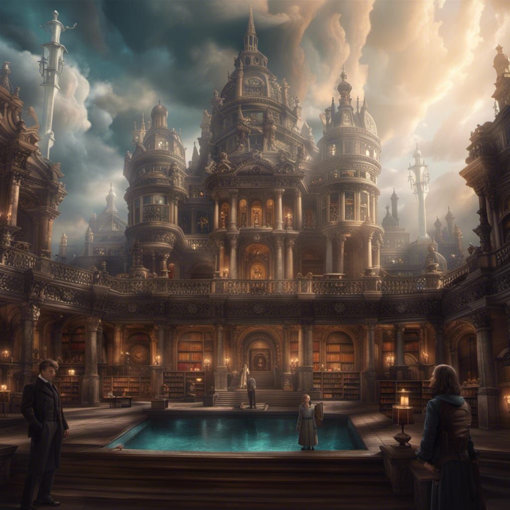 Majestic Library Scene in Epic Cinematic Style