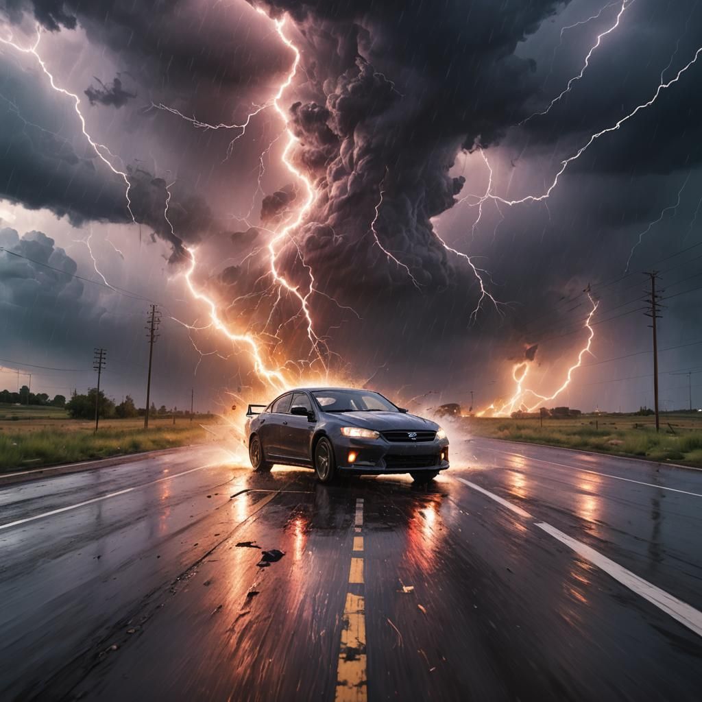 Speeding Car Hit by Lightning: Action Painting