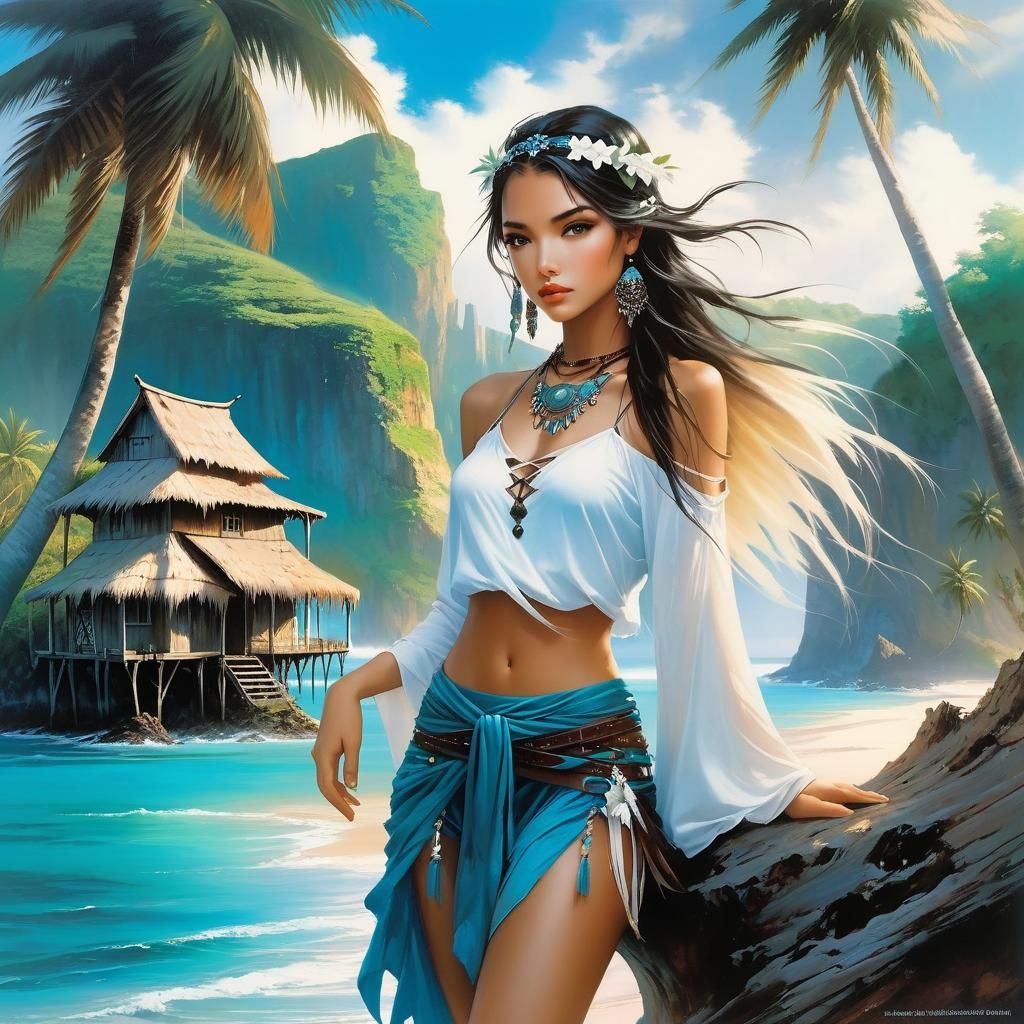 Bohemian Island Scene in Romantic Fantasy Style