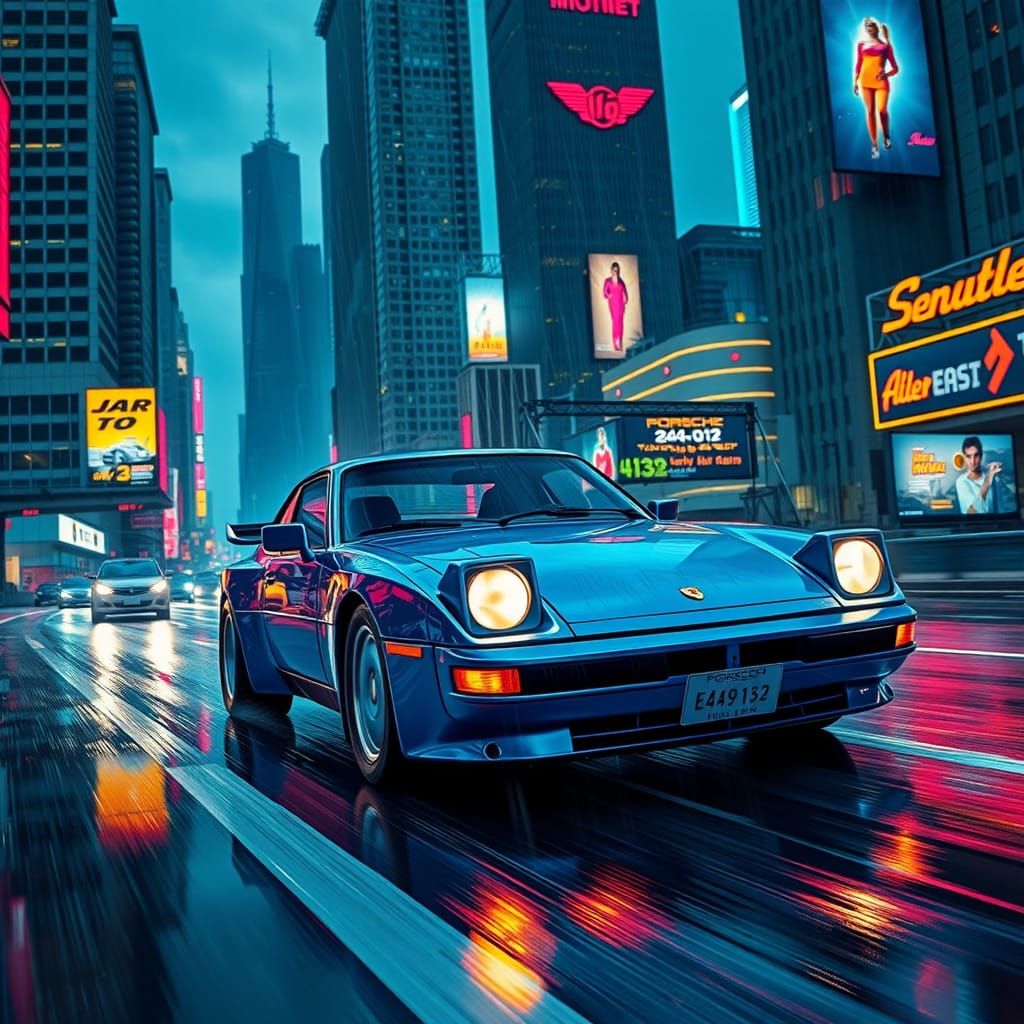 Porsche 944 Races Down Neon Highway in Retro-Futuristic Styl...