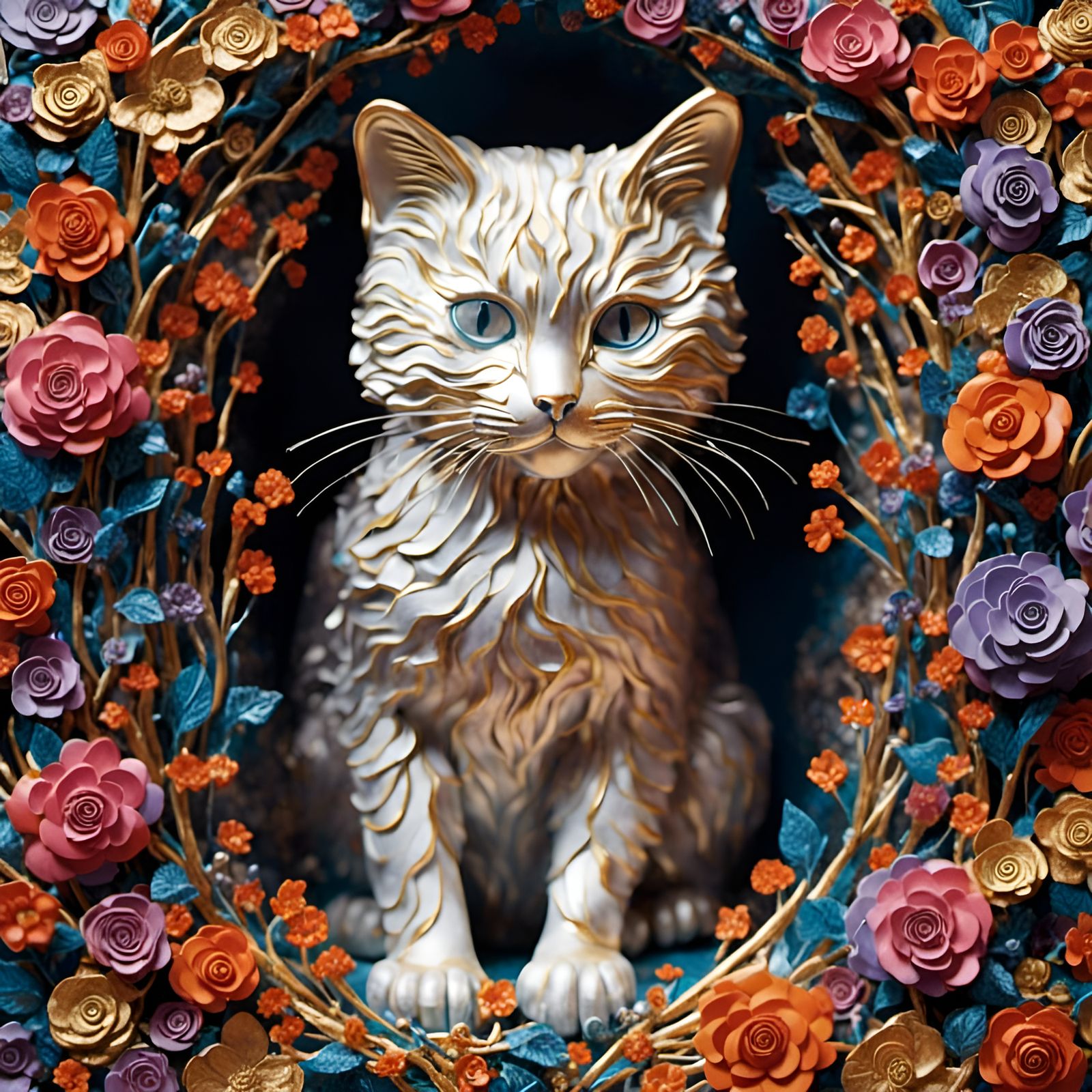 Metallic Cat Portrait Created with AI