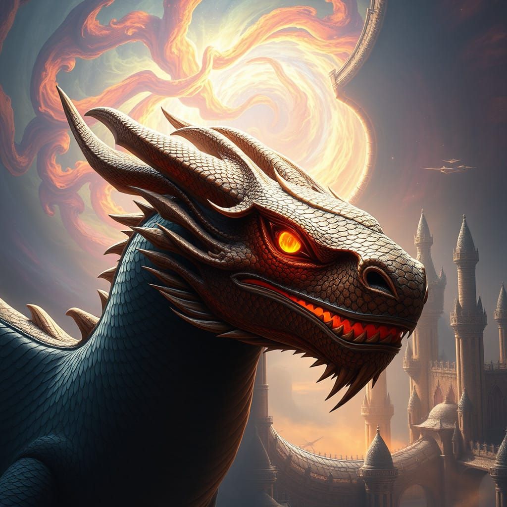 Majestic Dragon Fortress in Hyperrealistic Fantasy Style