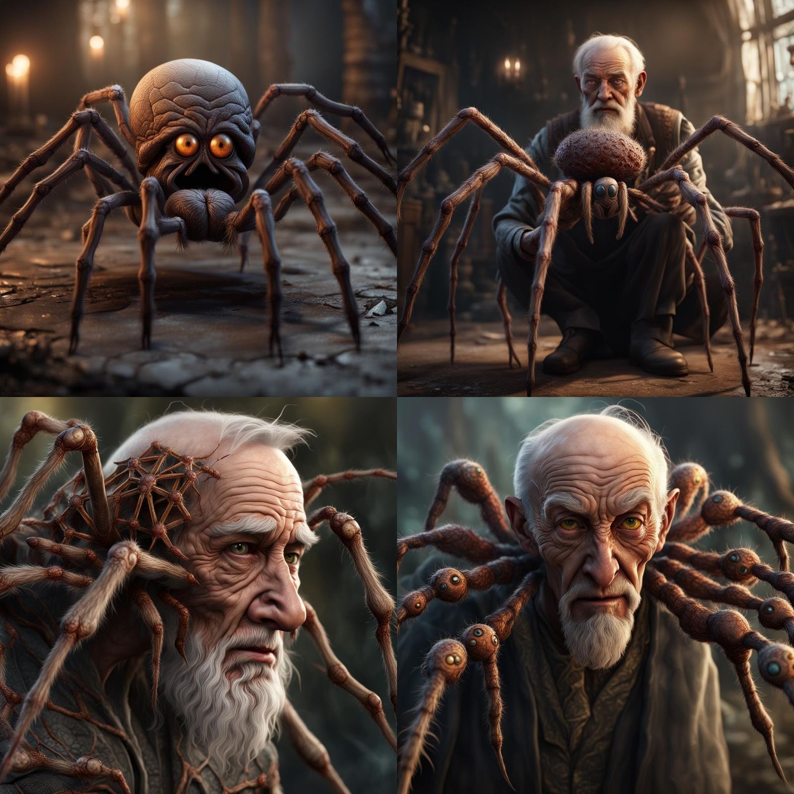Realistic Spider-like Old Man in Detailed Digital Painting