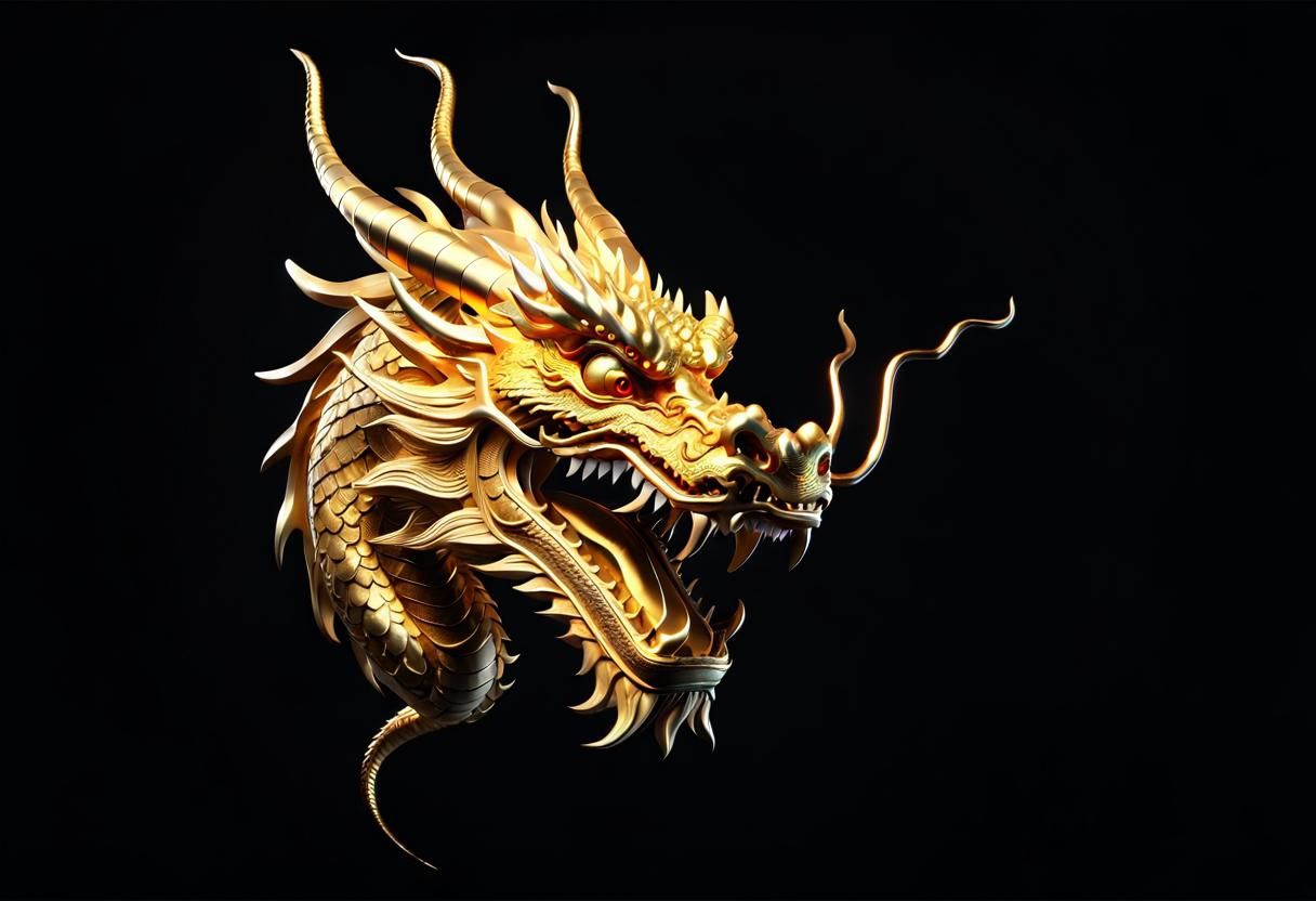 Golden Chinese Dragon in 3D Cinematic Style