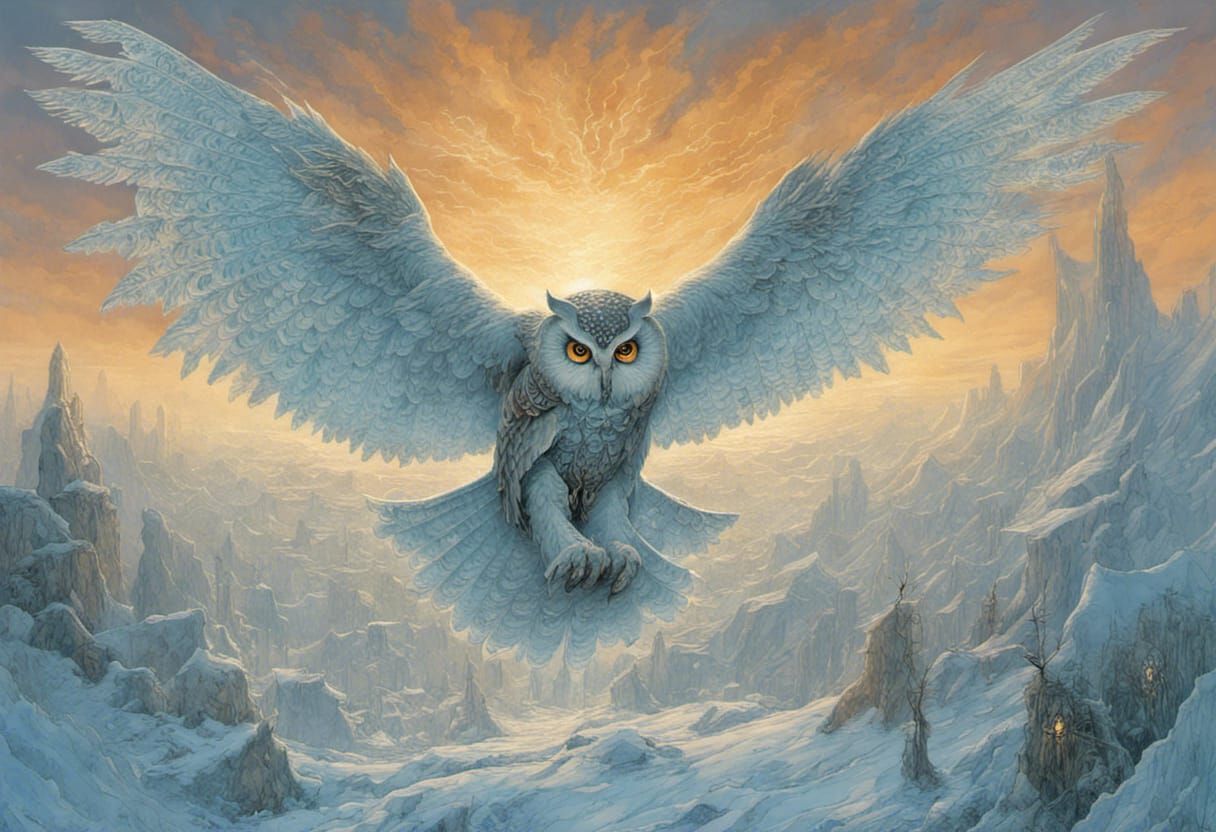 Magnificent Ice Owl Hunting, Elaborate Wings