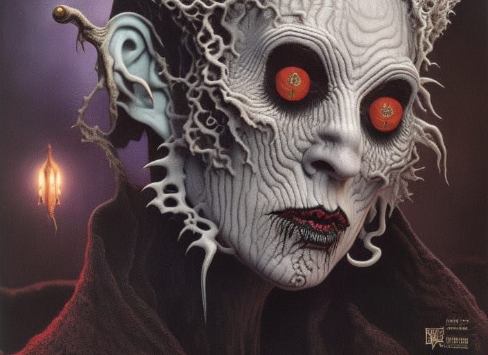 Gothic Woman with Dracula Portrait in Hyperrealism