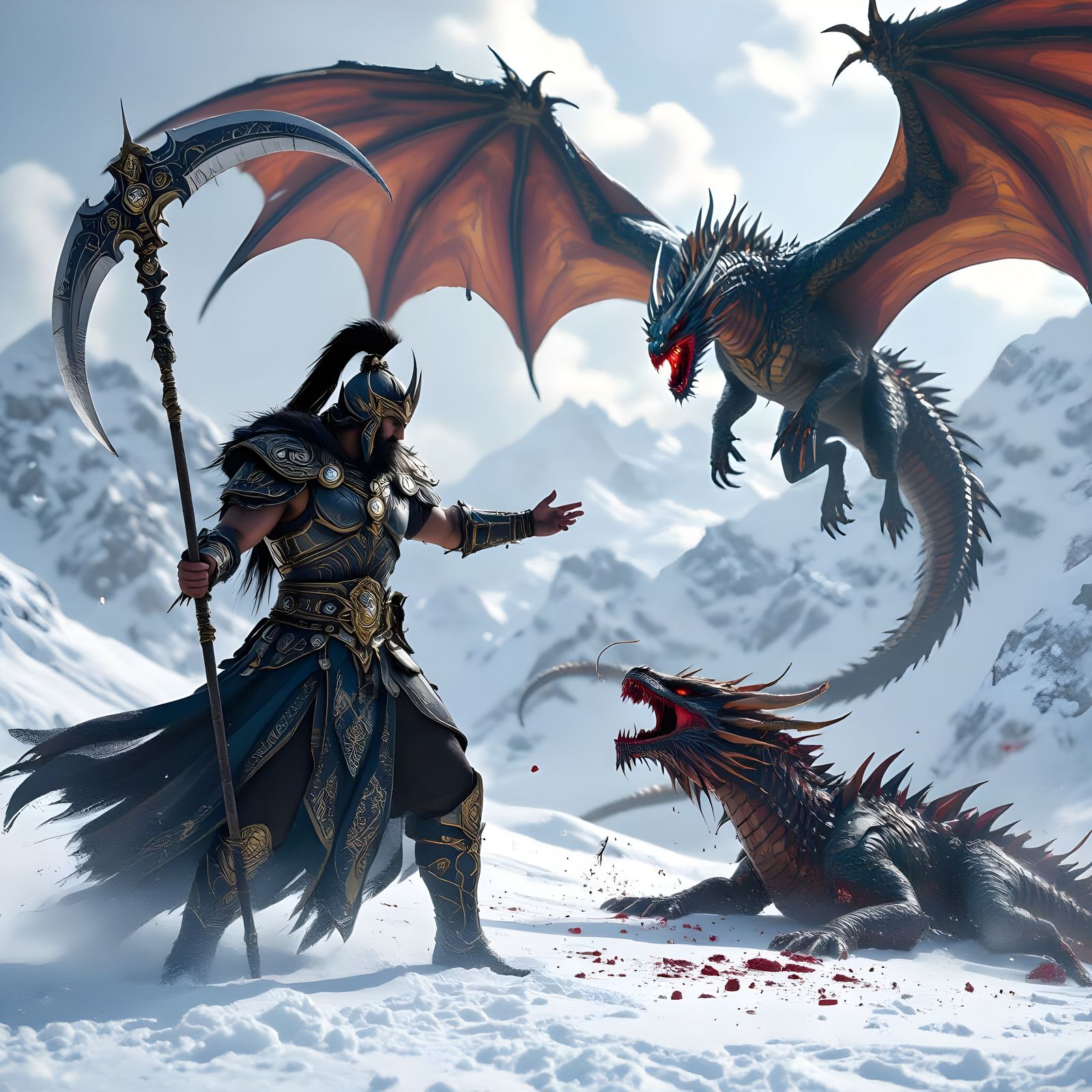 Kronos, Warrior of Time, Battles Dragon in Snowy Mountains