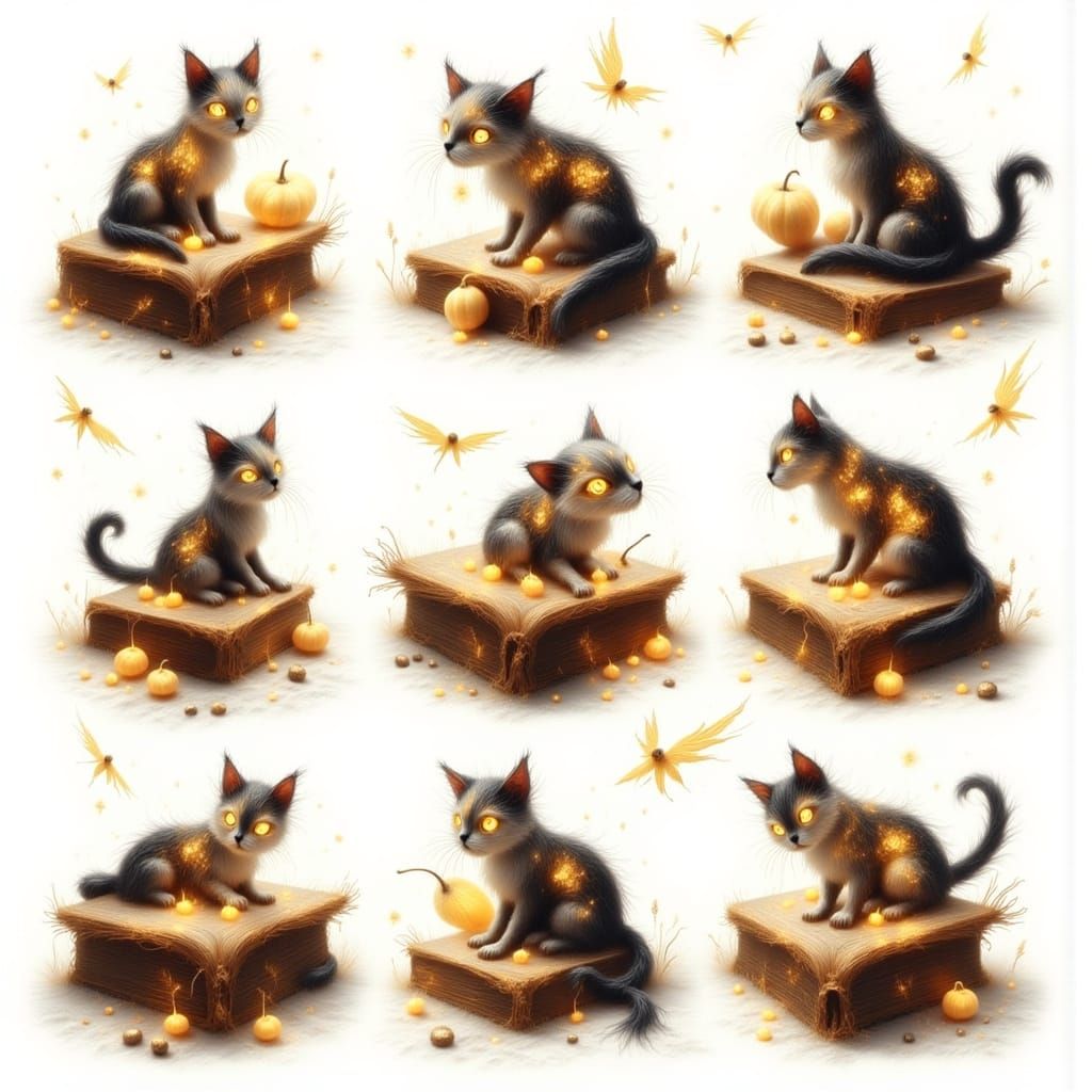 Cats Surrounded by Books in Dreamy Digital Art